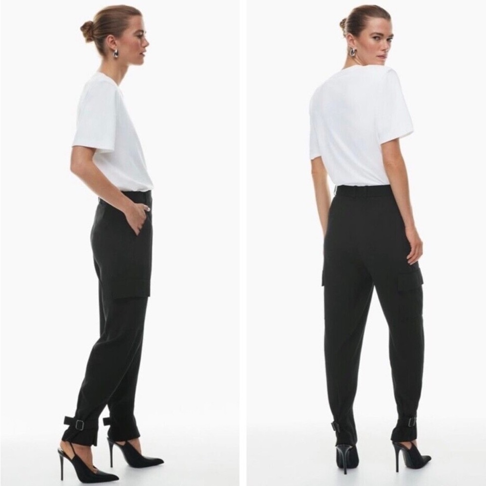 Aritzia Babaton Refined Satin Cargo Career Officewear Trouser Pant Black size 00 - Picture 4 of 10